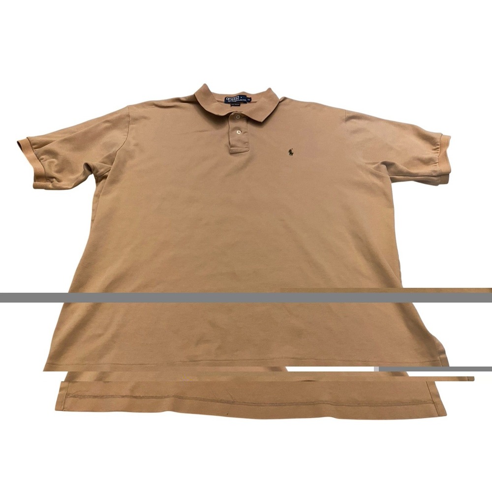 ā Vintage Polo Ralph Lauren Shirt Mens XL Beige Tan Short Sleeve Polo Cotton Logo